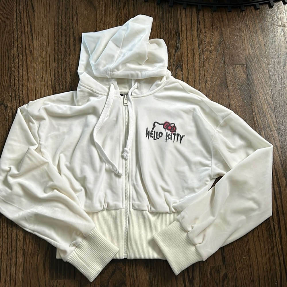 Forever 21 x Hello Kitty Velour Zip Up - Crop - Size Small